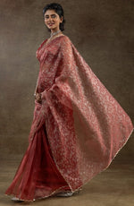 Beauteous Peach Color Tissue Fabric Partywear Saree