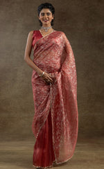 Beauteous Peach Color Tissue Fabric Partywear Saree