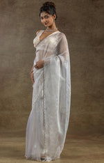 Beauteous White Color Tissue Fabric Partywear Saree