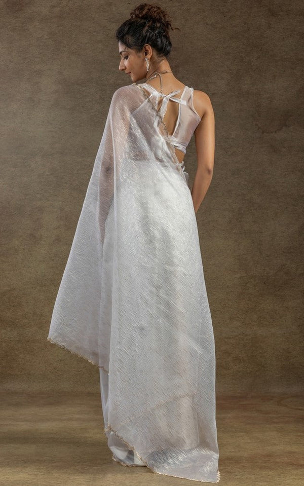 Beauteous White Color Tissue Fabric Partywear Saree