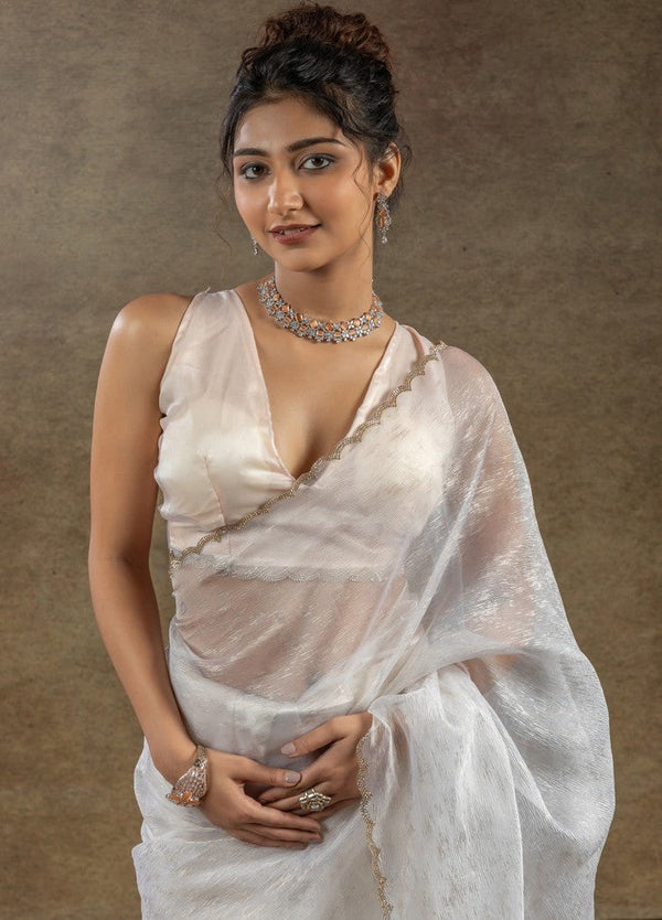 Beauteous White Color Tissue Fabric Partywear Saree