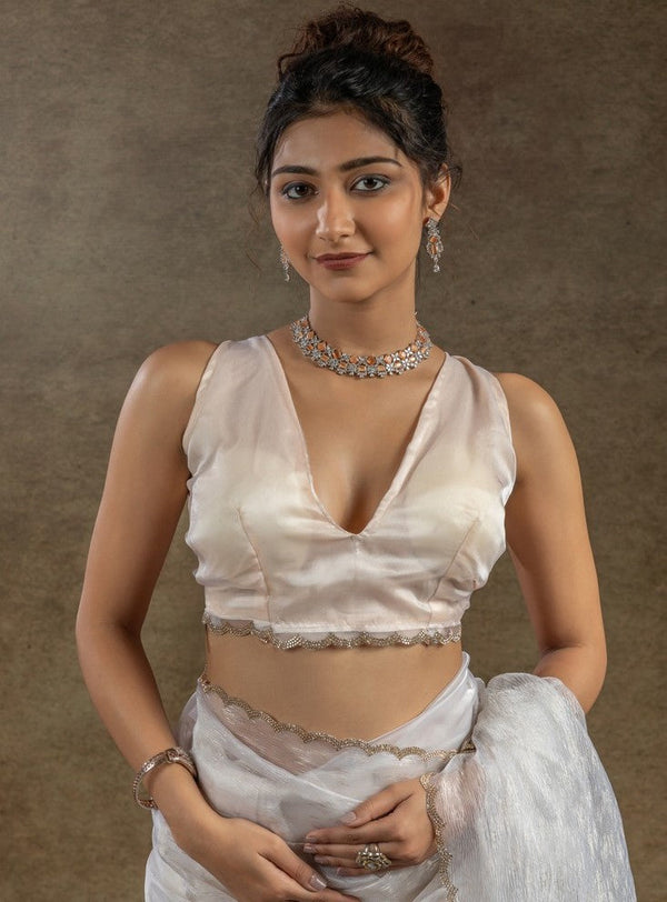 Beauteous White Color Tissue Fabric Partywear Saree