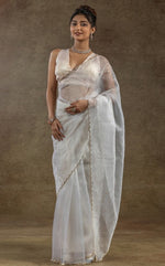 Beauteous White Color Tissue Fabric Partywear Saree
