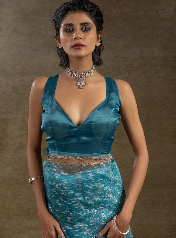 Beauteous Turquoise Color Tissue Fabric Partywear Saree