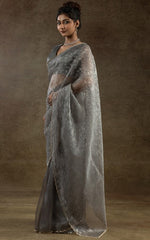 Beauteous Grey Color Tissue Fabric Partywear Saree