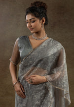 Beauteous Grey Color Tissue Fabric Partywear Saree