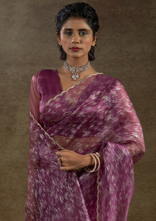 Beauteous Pink Color Tissue Fabric Partywear Saree