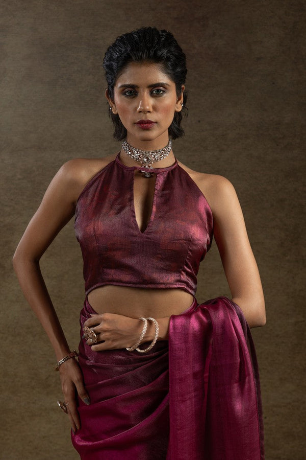 Beautiful Magenta Color Satin Fabric Partywear Saree