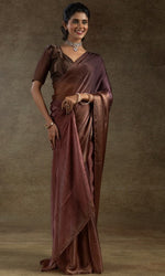 Beautiful Golden Color Satin Fabric Partywear Saree