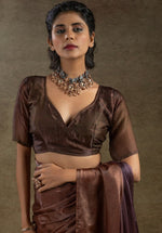 Beautiful Golden Color Satin Fabric Partywear Saree