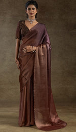 Beautiful Golden Color Satin Fabric Partywear Saree
