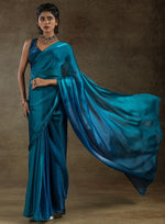 Beautiful Teal Color Satin Fabric Partywear Saree