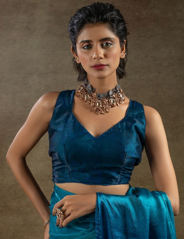 Beautiful Teal Color Satin Fabric Partywear Saree