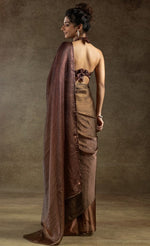 Beautiful Brown Color Satin Fabric Partywear Saree