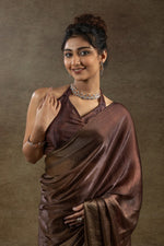 Beautiful Brown Color Satin Fabric Partywear Saree
