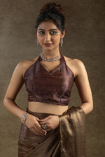 Beautiful Brown Color Satin Fabric Partywear Saree