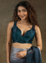 Angelic Teal Color Satin Fabric Designer Saree