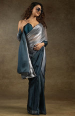 Angelic Teal Color Satin Fabric Designer Saree