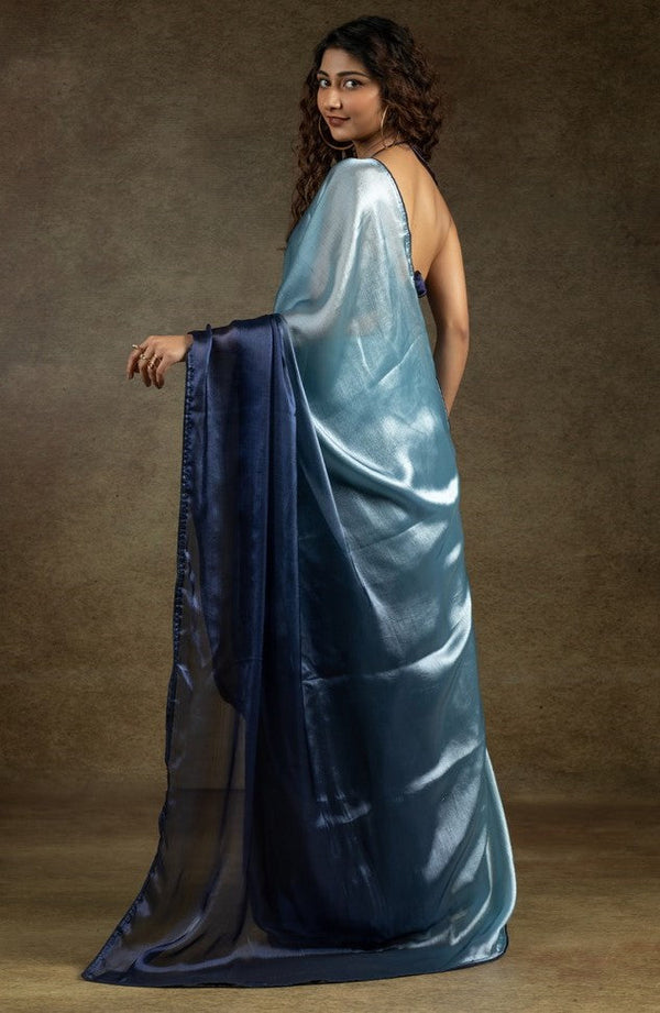 Angelic Navy Blue Color Satin Fabric Designer Saree