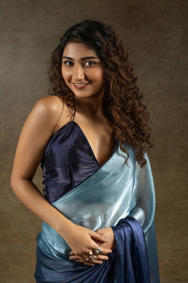 Angelic Navy Blue Color Satin Fabric Designer Saree