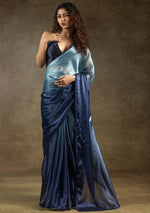 Angelic Navy Blue Color Satin Fabric Designer Saree