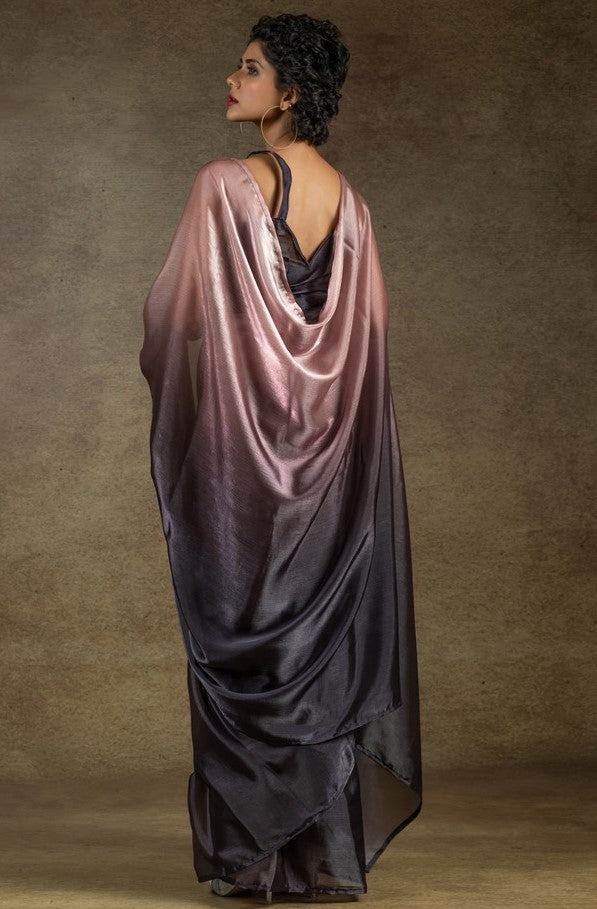 Angelic Wine Color Satin Fabric Designer Saree