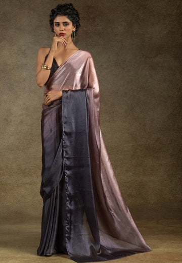 Angelic Wine Color Satin Fabric Designer Saree