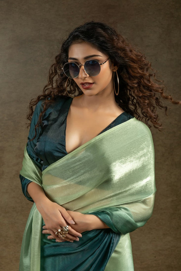 Angelic Green Color Satin Fabric Designer Saree