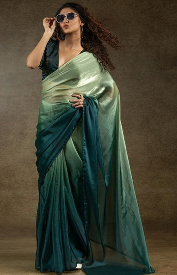 Angelic Green Color Satin Fabric Designer Saree