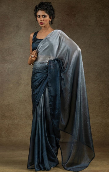 Angelic Grey Color Satin Fabric Designer Saree