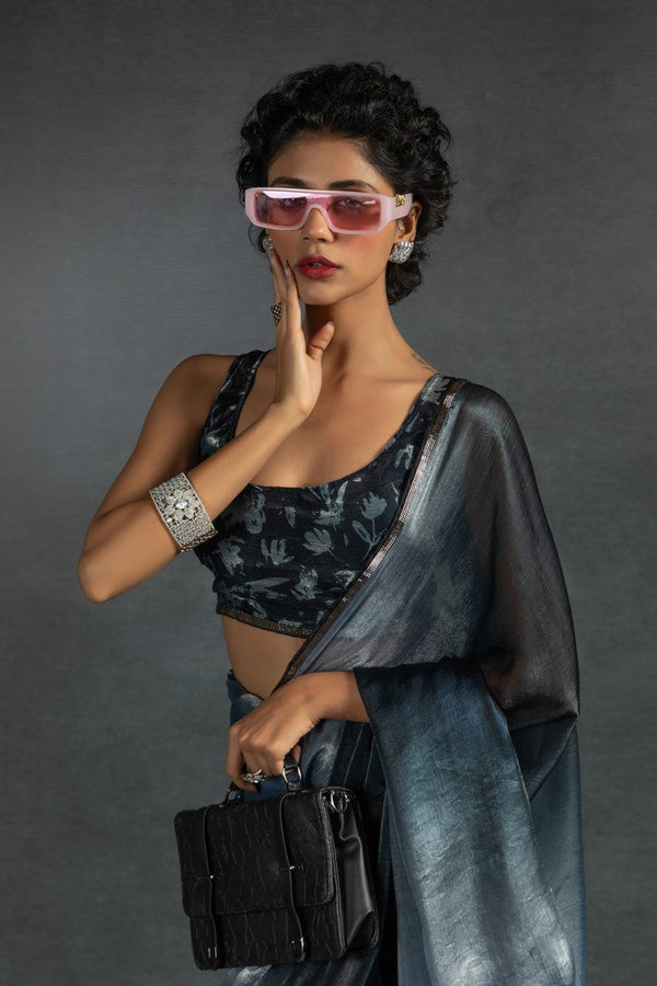 Ideal Grey Color Satin Fabric Designer Saree