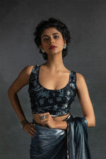 Ideal Grey Color Satin Fabric Designer Saree