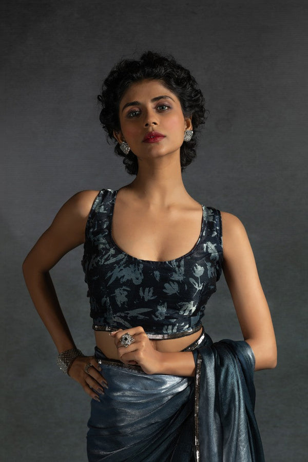 Ideal Grey Color Satin Fabric Designer Saree