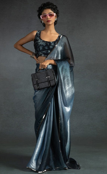 Ideal Grey Color Satin Fabric Designer Saree