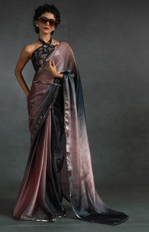 Ideal Peach Color Satin Fabric Designer Saree