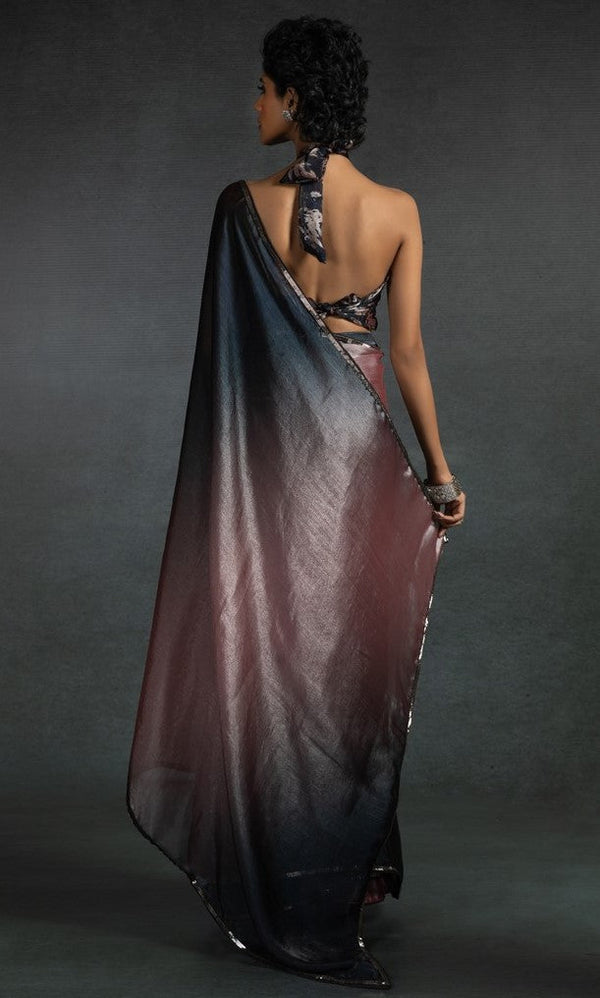 Ideal Peach Color Satin Fabric Designer Saree