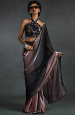 Ideal Peach Color Satin Fabric Designer Saree