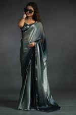 Ideal Grey Color Satin Fabric Designer Saree