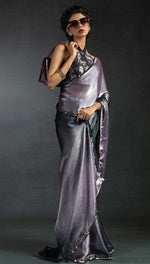 Ideal Purple Color Satin Fabric Designer Saree