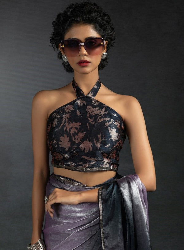 Ideal Purple Color Satin Fabric Designer Saree