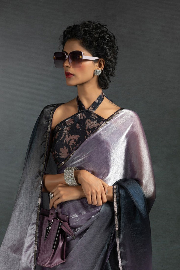 Ideal Purple Color Satin Fabric Designer Saree