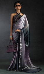 Ideal Purple Color Satin Fabric Designer Saree