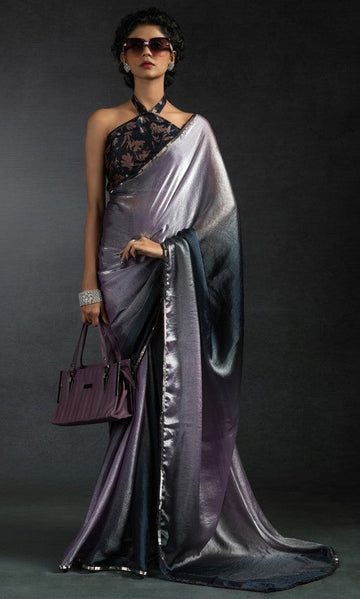 Ideal Purple Color Satin Fabric Designer Saree