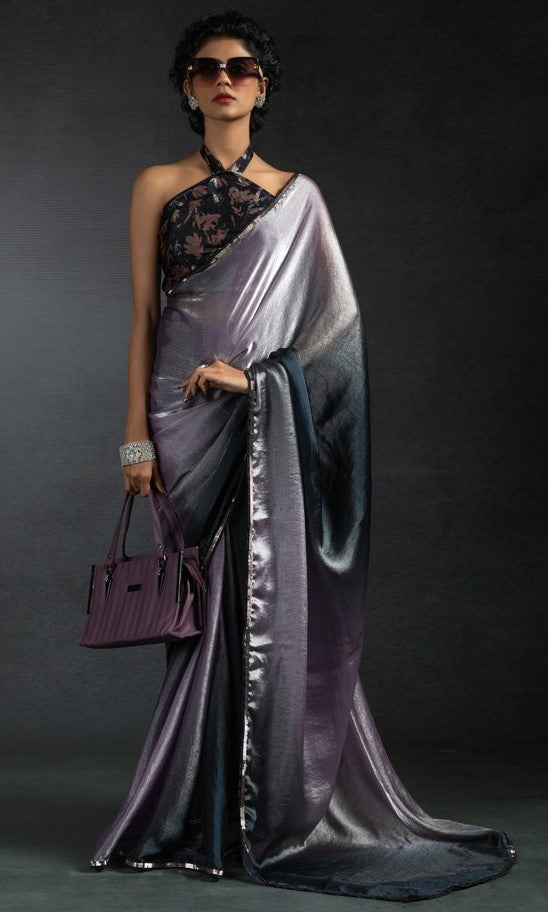 Ideal Purple Color Satin Fabric Designer Saree