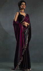 Ideal Wine Color Satin Fabric Designer Saree