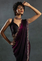 Ideal Wine Color Satin Fabric Designer Saree