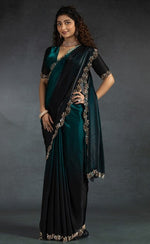 Ideal Teal Color Satin Fabric Designer Saree