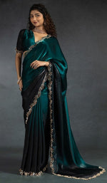 Ideal Teal Color Satin Fabric Designer Saree