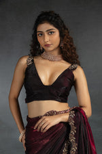Ideal Maroon Color Satin Fabric Designer Saree