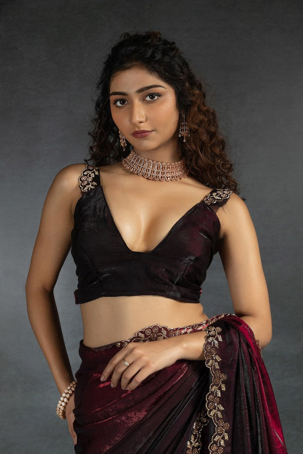 Ideal Maroon Color Satin Fabric Designer Saree